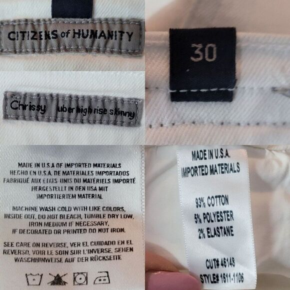 Citizens Of Humanity Chrissy Uber High Rise Skinny Jeans 30 White Stretch City - Picture 3 of 16